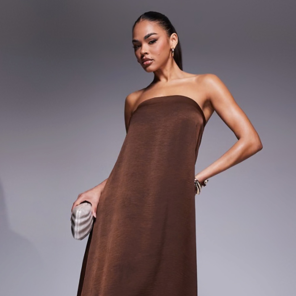 ASOS bandeau satin maxi dress in chocolate